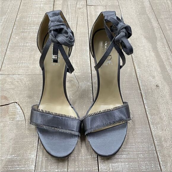 The Mode Collective Arielle Heeled Satin Open Toe Sandal in Charcoal - Picture 3 of 6